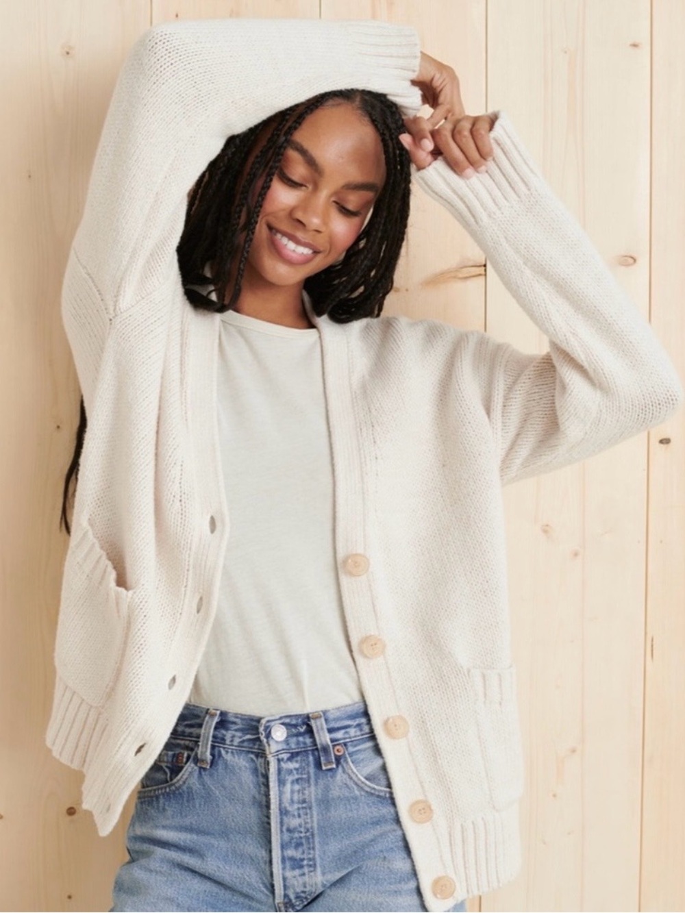 Jenni Kayne Cody Cardigan Sweater in Bone Cotton Blend